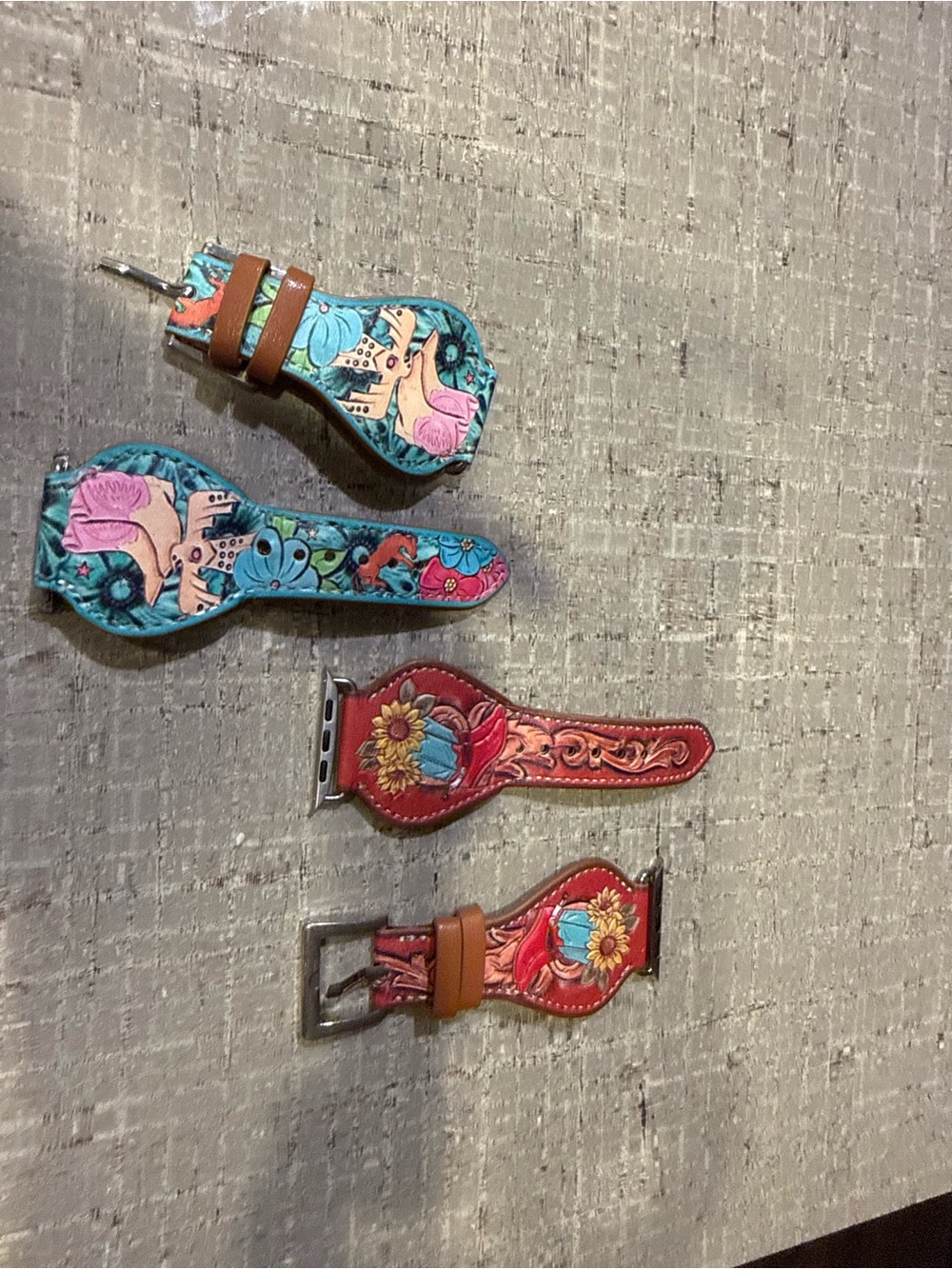 Kids Floral Leather Watch Band Straps - Colorful Blue & Red